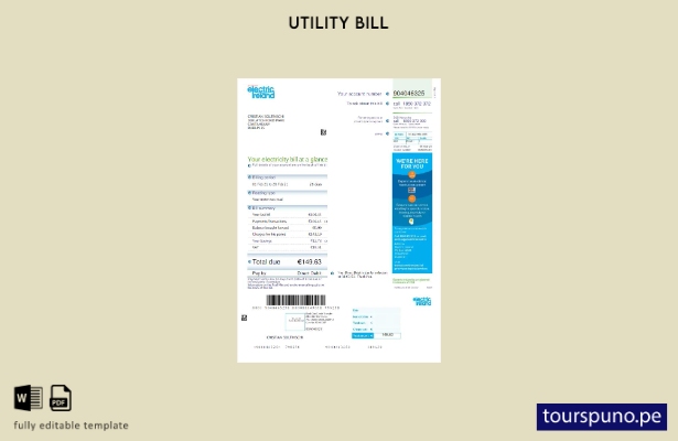 lista para imprimir plantilla de factura de servicios públicos de Ireland Electr